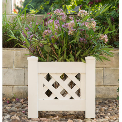 Gracie Oaks White Vinyl Raised Lattice Fence Bed Planter Trellis Design Screwless Elevated